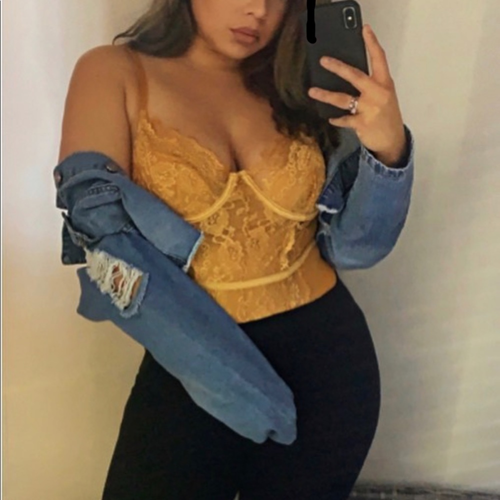 Lace mustard bodysuit